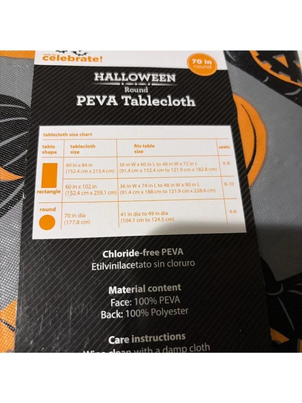 Celebrate Halloween PEVA Vinyl Tablecloth Pumpkin Jack O Lantern 70